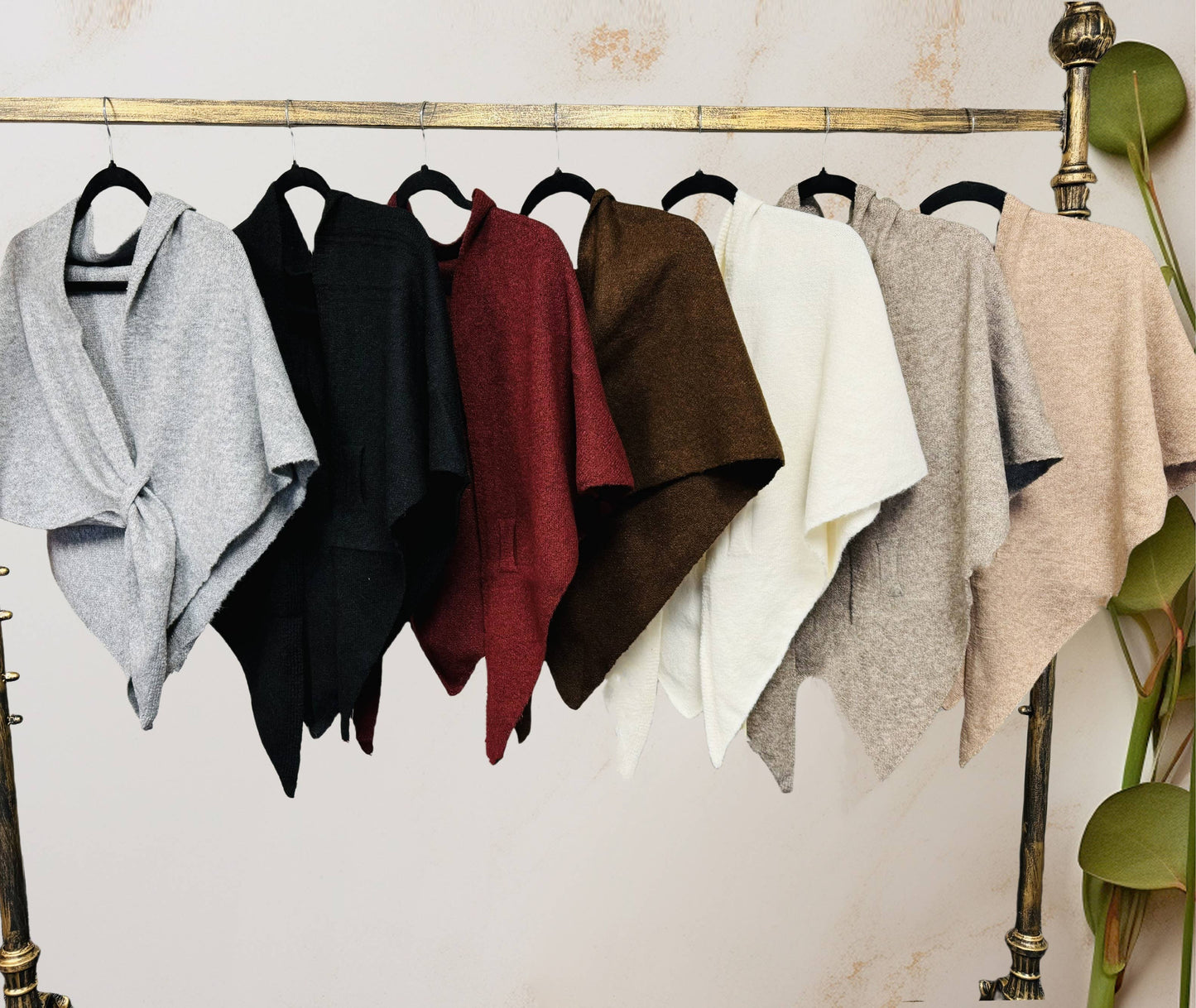 Cashmere-Blend Knit Triangle Shawl with Cross-Front Design