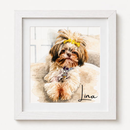 Custom Watercolor Pet Portait Framed