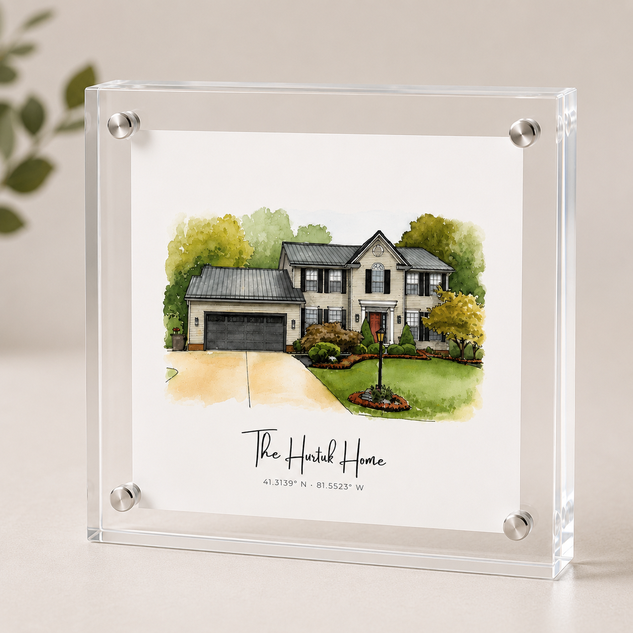 Custom Watercolor Home Portait Framed