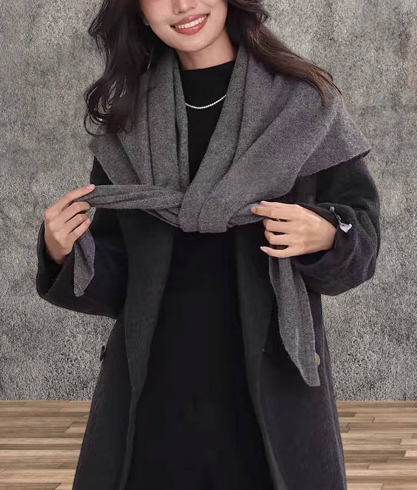 Cashmere-Blend Knit Triangle Shawl with Cross-Front Design