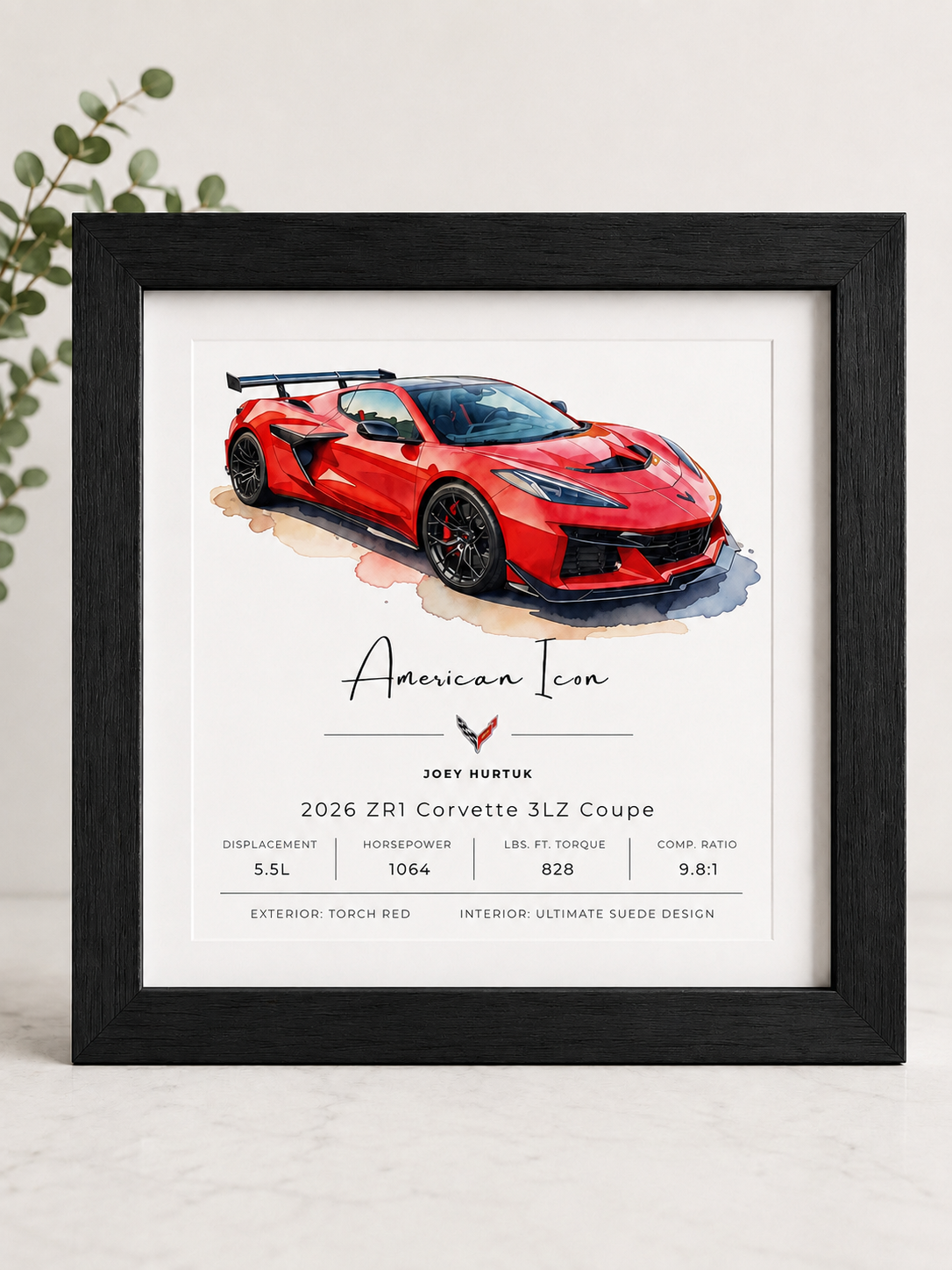 Custom Watercolor Car Portait Framed