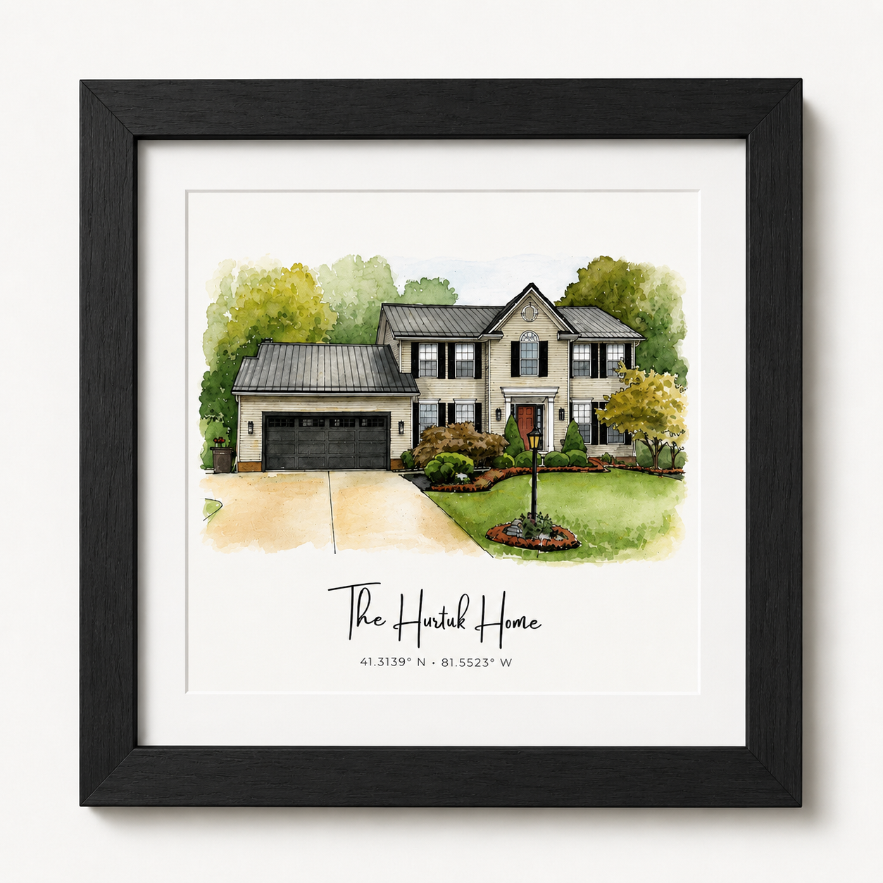 Custom Watercolor Home Portait Framed