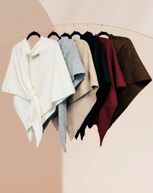 Cashmere-Blend Knit Triangle Shawl with Cross-Front Design