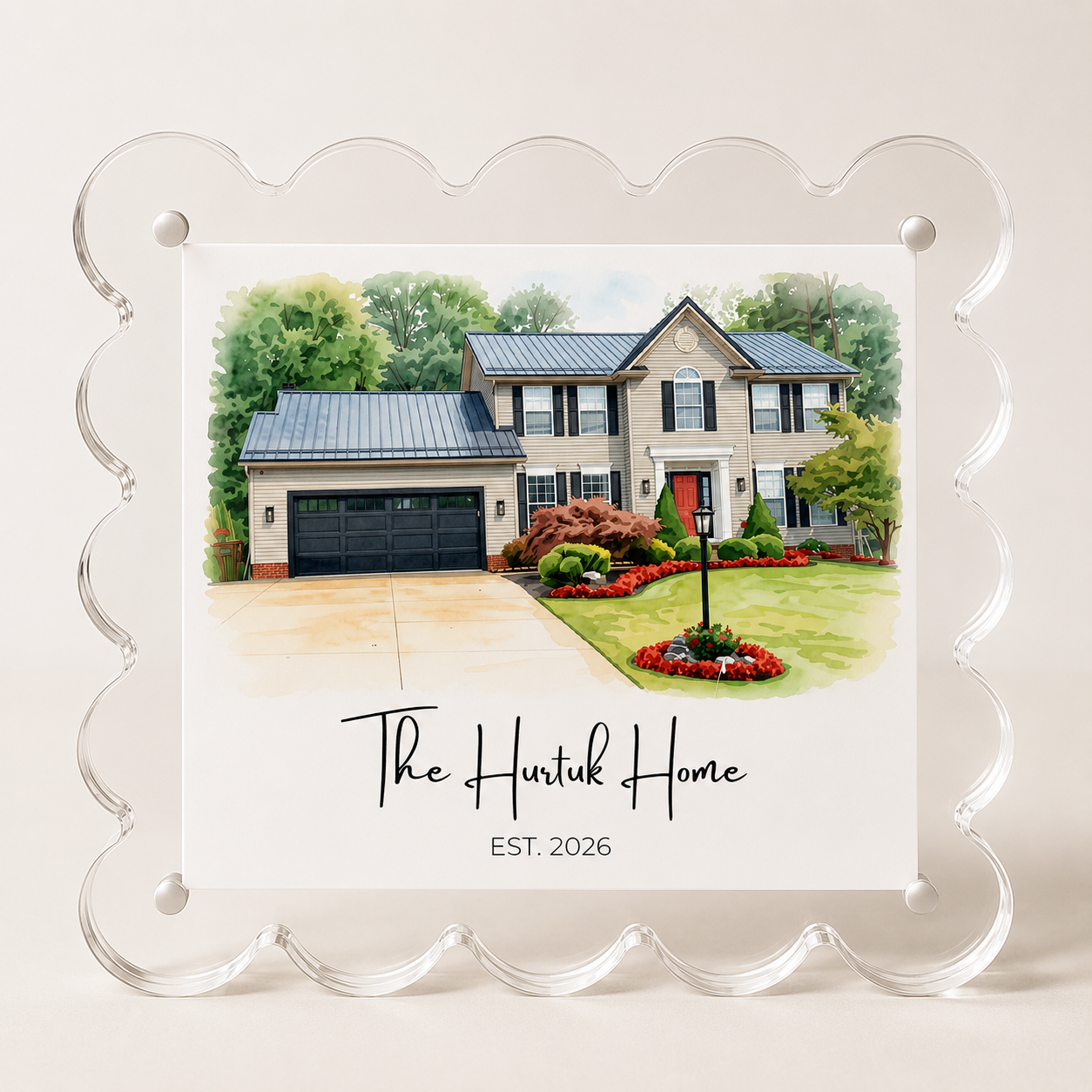 Custom Watercolor Home Portait Framed