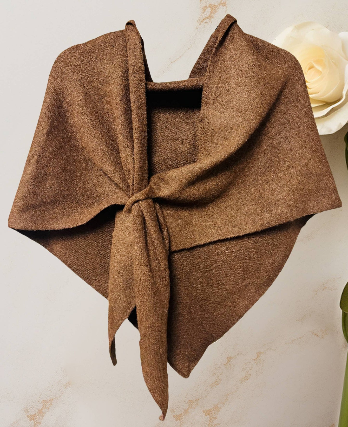 Cashmere-Blend Knit Triangle Shawl with Cross-Front Design