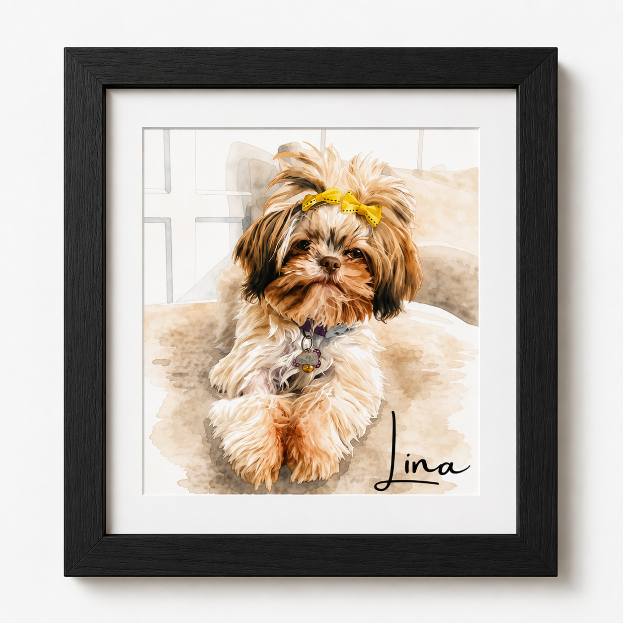 Custom Watercolor Pet Portait Framed