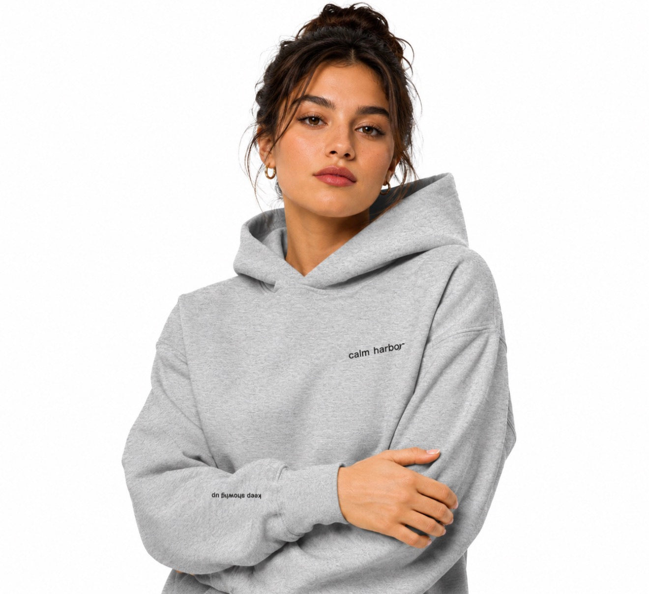 Calm Harbor Unisex Embroidered Premium Oversized Hoodie “Keep Showing Up”