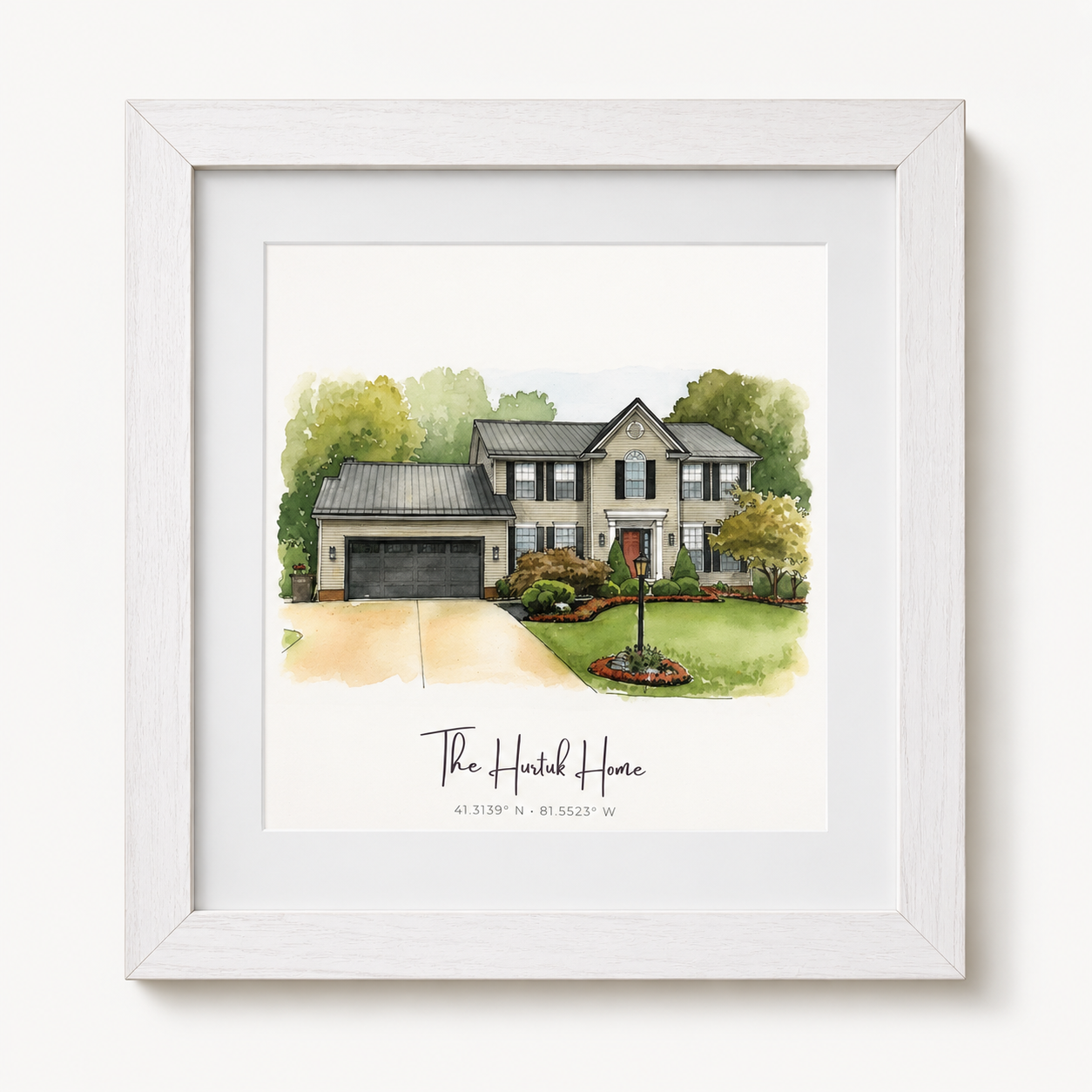 Custom Watercolor Home Portait Framed
