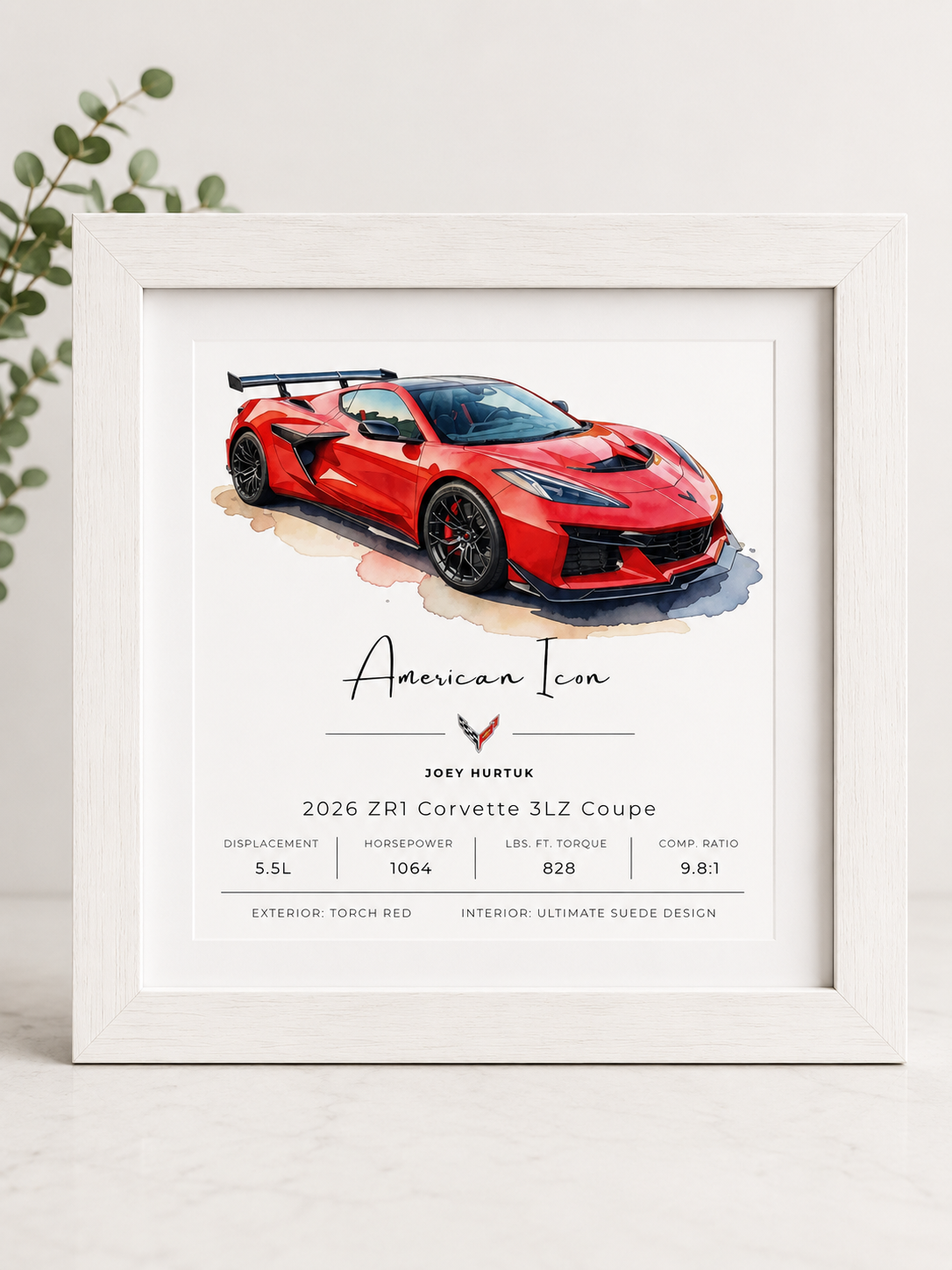Custom Watercolor Car Portait Framed