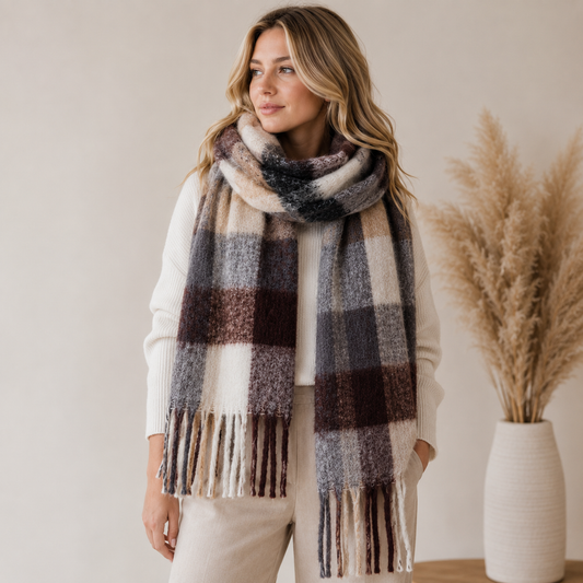Cozy Breeze Oversized Fringe Scarf | Ultra-Soft Plaid Winter Wrap
